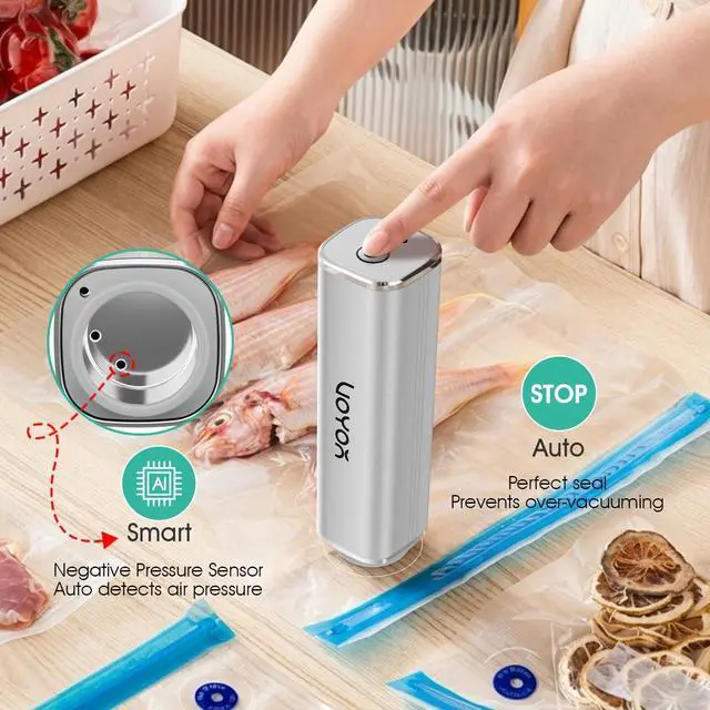 Alt view image 5 of 7 - Handheld Vacuum Sealer, Portable Vacuum Sealer Kit with Vacuum Bags Cordless Automatic Vacuum Pump for Food Preservation Type-C Charging and Long Lasting Food Vacuum (1 Pump+5 Bags)