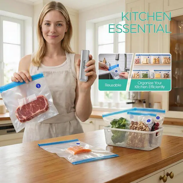 Alt view image 7 of 7 - Handheld Vacuum Sealer, Portable Vacuum Sealer Kit with Vacuum Bags Cordless Automatic Vacuum Pump for Food Preservation Type-C Charging and Long Lasting Food Vacuum (1 Pump+5 Bags)