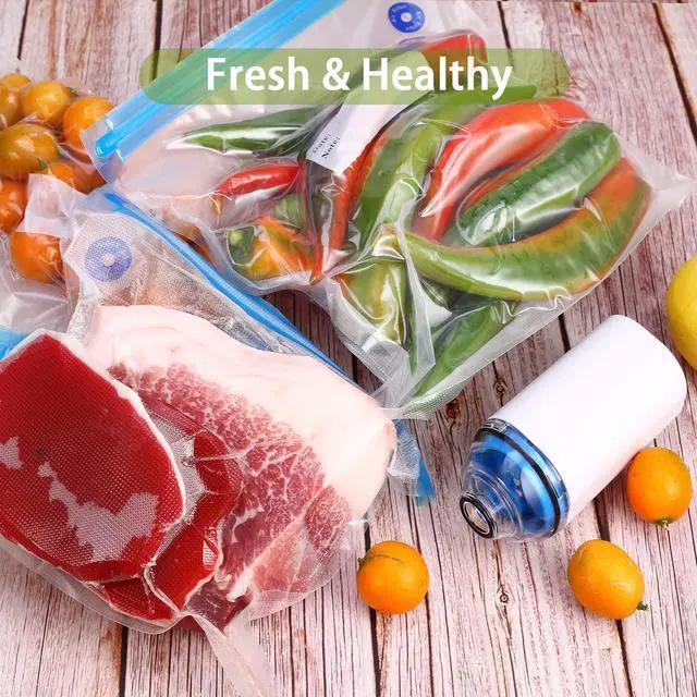 Alt view image 5 of 6 - Sous Vide Bags Reusable 27Pcs, BPA Free Vacuum Sealer Bag, Vacuum Food Storage Bag for Sous Vide Cooking/Microwave Heating - 20Pcs Vacuum Zipper Bags & 2 Seal Clips & 5 Air Valves (11 * 10in) 2.9L