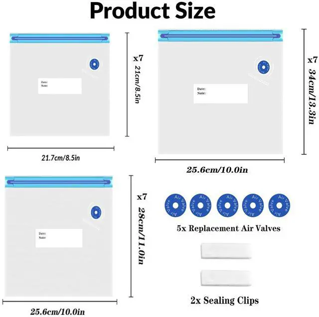 Alt view image 2 of 7 - Sous Vide Bags 28Pcs, BPA Free Reusable, with Air Valve, Double-Layered Food Storage for Cooking, Food Storage, and Microwave Heating. 3 Size 21 Vacuum Zipper Bags, 2 Seal Clips, and 5 Air Valves.
