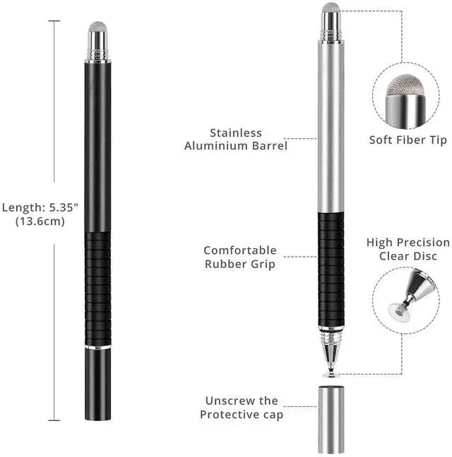 Alt view image 2 of 6 - Capacitive Stylus Pen (4 Pack), Universal Stylist Pens 2 in 1 Precision Series Fine Point Disc Touch Screen for iPhone/iPad/Android/Tablet and All Screens
