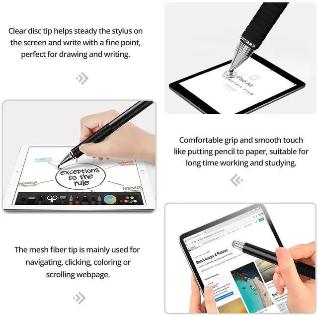 Alt view image 4 of 6 - Capacitive Stylus Pen (4 Pack), Universal Stylist Pens 2 in 1 Precision Series Fine Point Disc Touch Screen for iPhone/iPad/Android/Tablet and All Screens
