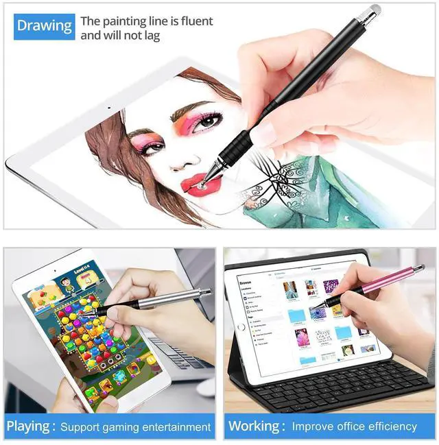 Alt view image 6 of 6 - Capacitive Stylus Pen (4 Pack), Universal Stylist Pens 2 in 1 Precision Series Fine Point Disc Touch Screen for iPhone/iPad/Android/Tablet and All Screens