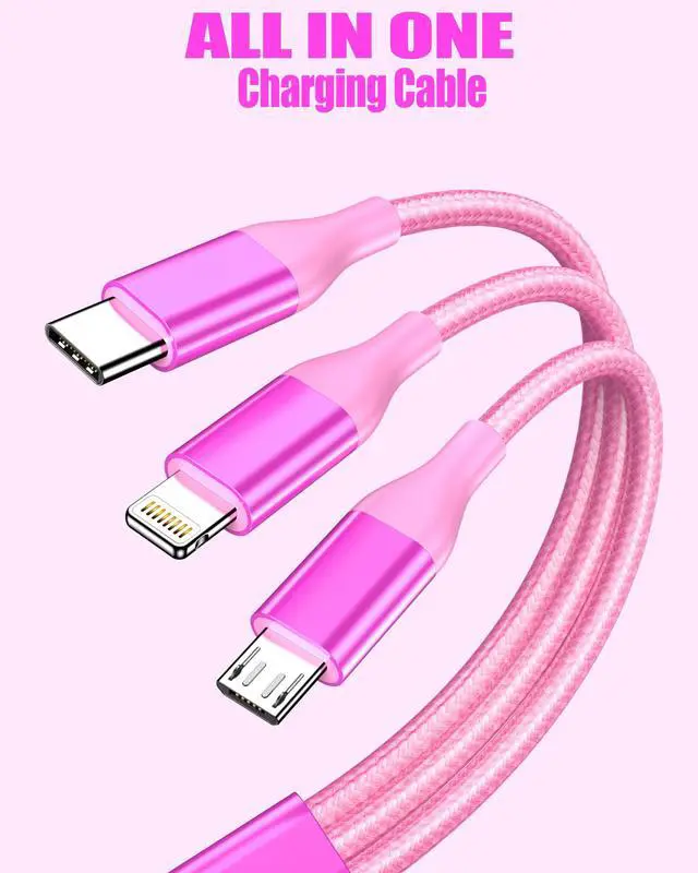 Alt view image 4 of 6 - 3 in 1 Multi Charging Cable for Multiple Devices with USB-C/IP/Micro Port, USB Cable iPhone Charger Cord, Travel Car Charger Cord for iPhone17-8, Galaxy 25 Android iPad, 2Pack 4FT-Green/Rose