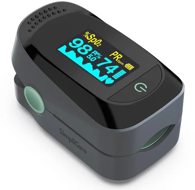 Main image of Fingertip Pulse Oximeter, Blood Oxygen Monitor SpO2 O2 Sensor & Heart Rate Monitor, Pulse Ox with PI & Plethysmograph, Color OLED Display 4-Way Rotation, 40H Battery, EVA Case (C101A2)