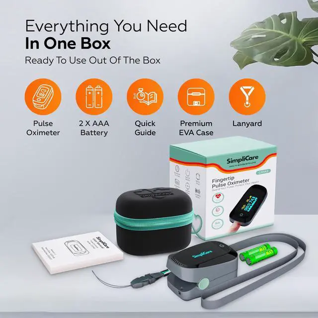 Alt view image 6 of 7 - Fingertip Pulse Oximeter, Blood Oxygen Monitor SpO2 O2 Sensor & Heart Rate Monitor, Pulse Ox with PI & Plethysmograph, Color OLED Display 4-Way Rotation, 40H Battery, EVA Case (C101A2)