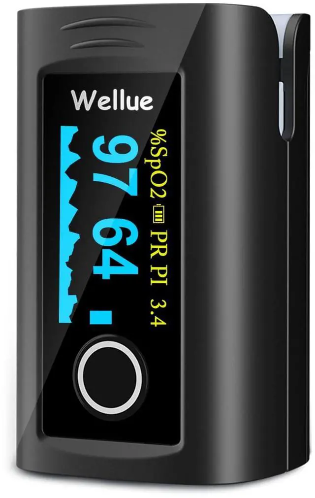 Main image of Fingertip Pulse Oximeter, Blood Oxygen Saturation Monitor with Batteries, Carry Bag & Lanyard for Wellness Use