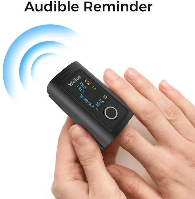 Alt view image 3 of 7 - Fingertip Pulse Oximeter, Blood Oxygen Saturation Monitor with Batteries, Carry Bag & Lanyard for Wellness Use