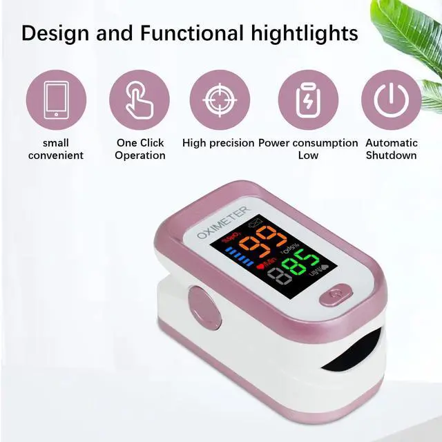 Alt view image 2 of 7 - Pulse Oximeter Fingertip, Blood Oxygen Saturation Monitor with Large LED Display, Heart Rate Monitor for Adults, Fingertip Pulse Oximetr, with Lanyard (Rose Gold)