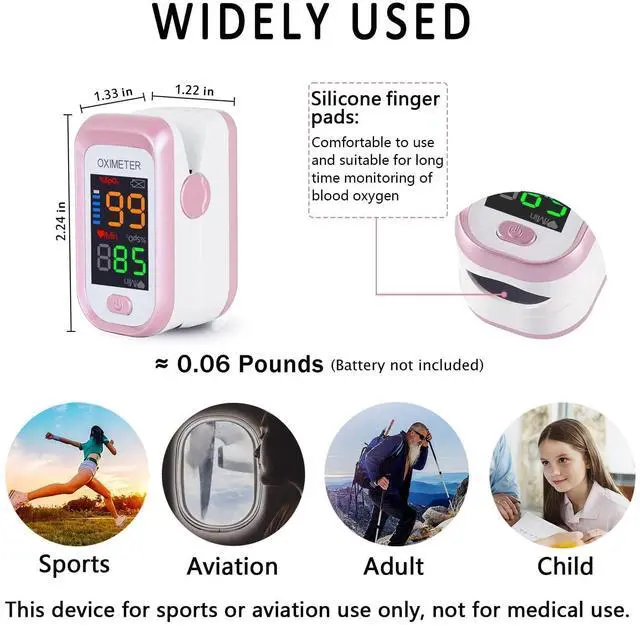 Alt view image 5 of 7 - Pulse Oximeter Fingertip, Blood Oxygen Saturation Monitor with Large LED Display, Heart Rate Monitor for Adults, Fingertip Pulse Oximetr, with Lanyard (Rose Gold)