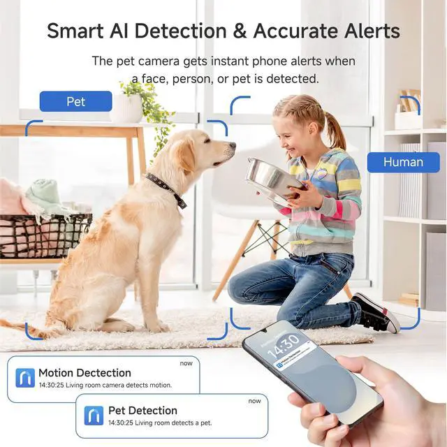 Alt view image 3 of 7 - 2K Indoor Camera Wireless, Baby Monitor Pet Camera, 2-Way Audio | 360-Degree for Home Security/Smart Motion Tracking, Phone App, IR Night Vision, Siren, Compatible with Alexa, CS201