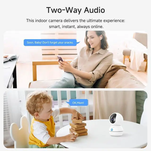 Alt view image 5 of 7 - 2K Indoor Camera Wireless, Baby Monitor Pet Camera, 2-Way Audio | 360-Degree for Home Security/Smart Motion Tracking, Phone App, IR Night Vision, Siren, Compatible with Alexa, CS201