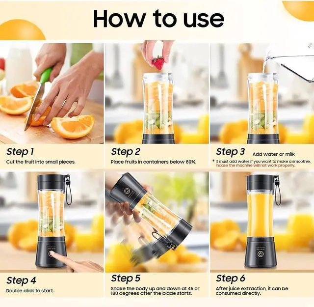 Alt view image 7 of 7 - Portable Blender, Cordless Personal Smoothie Blender with USB Rechargeable & 6 Blades, Compact Mini Juicer Powerful Blending for Shakes Fruits Veggies Travel Home Office Gym Camping