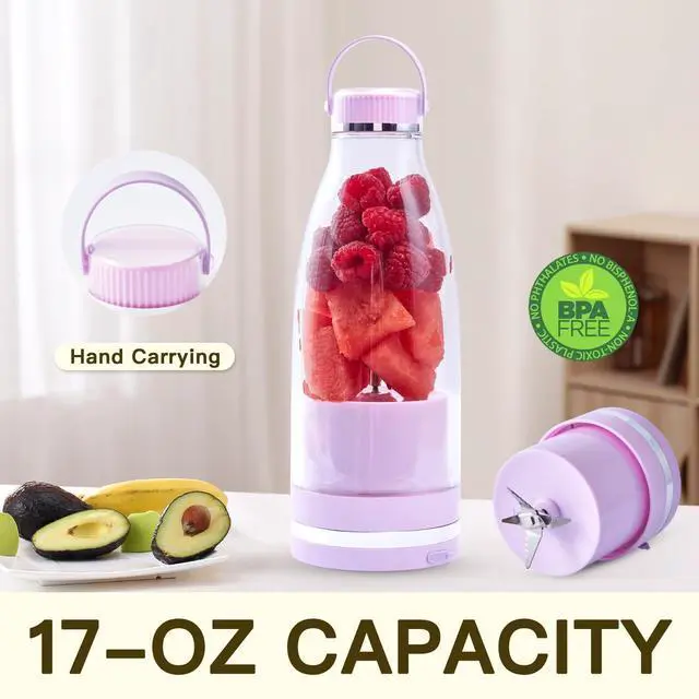 Alt view image 2 of 6 - Smoothie Blender Personal Size Juicer 17oz Big Capacity USB-C Rechargeable (Light Sky Blue)