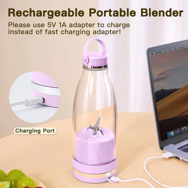 Alt view image 4 of 6 - Smoothie Blender Personal Size Juicer 17oz Big Capacity USB-C Rechargeable (Light Sky Blue)