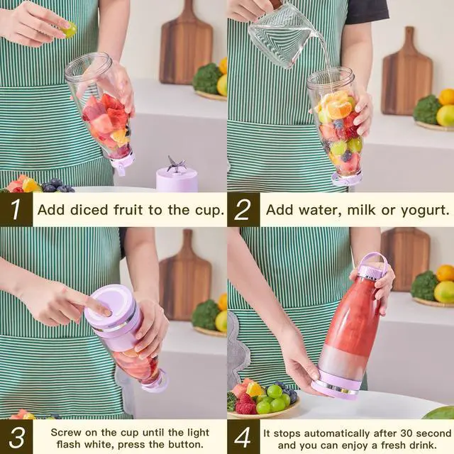 Alt view image 5 of 6 - Smoothie Blender Personal Size Juicer 17oz Big Capacity USB-C Rechargeable (Light Sky Blue)