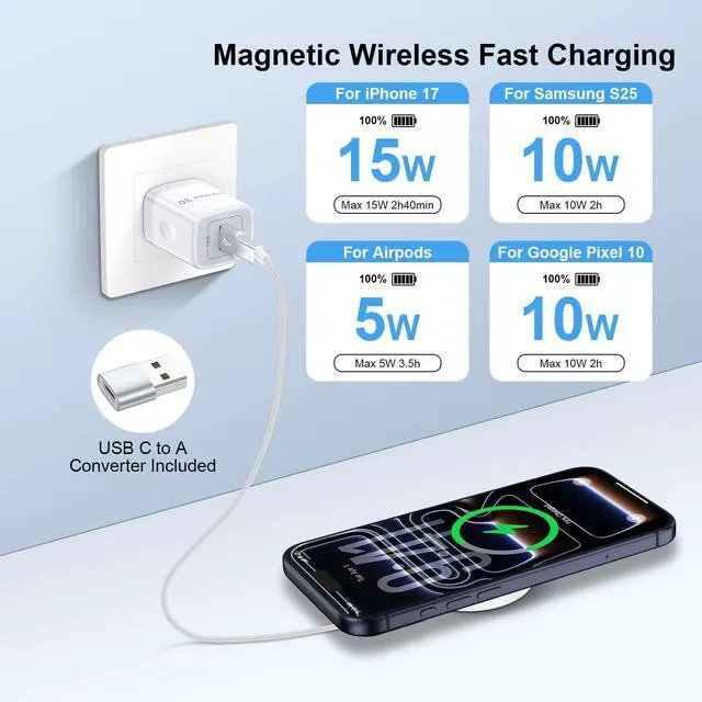 Alt view image 3 of 7 - Pixel 10a 10 Pro XL Wireless Charger for Google Pixel 10 Pro Fold 9a 9 Pro XL 9Fold 8a 8 Pro 7a 7 6,Magnetic Wireless Charging Pad Magsafe for iPhone 17e 17 Air Pro Max 16e 16 15 14 13 12,USB-C/A Port