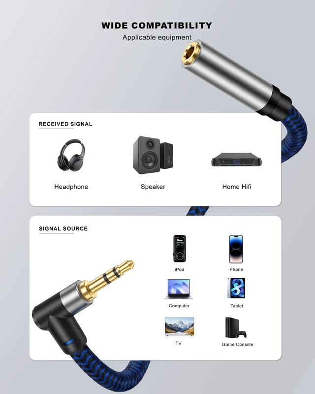 Alt view image 3 of 7 - 3.3FT (1M) 3.5mm Audio Extension Cable, 90-Degree Right Angle Aux Extender Cord (Male to Female), Nylon Braided TRS Stereo Audio Jack Adapter for Car, PC, Speakers, Headphones (No Mic Support)