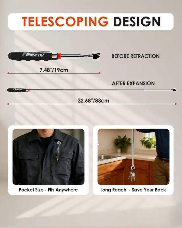 Alt view image 4 of 7 - Telescoping Magnetic Pickup Tool, 32" Extendable 16LB Strong Magnet Stick Telescopic Magnetic Pick-up Tool, Magnetic Wand Retrieval Tool Fathers Day Gifts for Dad, Grandpa, Men, Mechanic