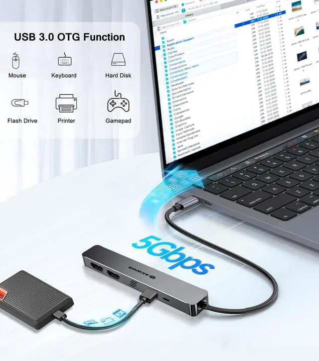 Alt view image 7 of 7 - USB C Hub Docking Station Dual HDMI, USB C to HDMI VGA Adapter Triple Monitor with 2 * 4K HDMI+1080P VGA+USB 3.0+PD 100W Charing for MacBook Pro, XPS, More Laptop