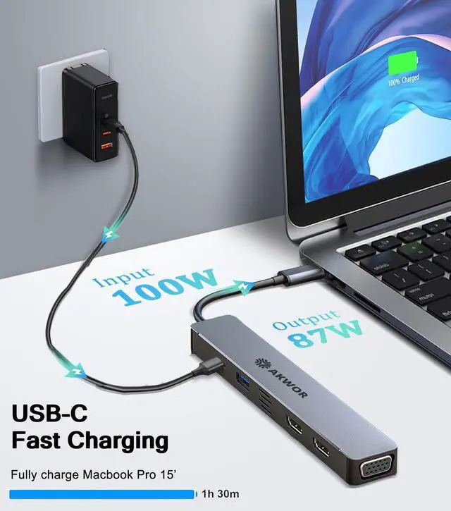 Alt view image 6 of 7 - USB C Hub Docking Station Dual HDMI, USB C to HDMI VGA Adapter Triple Monitor with 2 * 4K HDMI+1080P VGA+USB 3.0+PD 100W Charing for MacBook Pro, XPS, More Laptop
