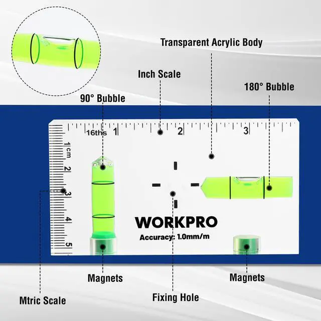 Alt view image 3 of 7 - Small Level, 3-3/4 Inch Mini Level Tool, Magnetic Level with 2 Different Bubbles 90°/180°, Shatterproof Cross Check Bubble Level, Pocket Level for Picture Hanging Tool
