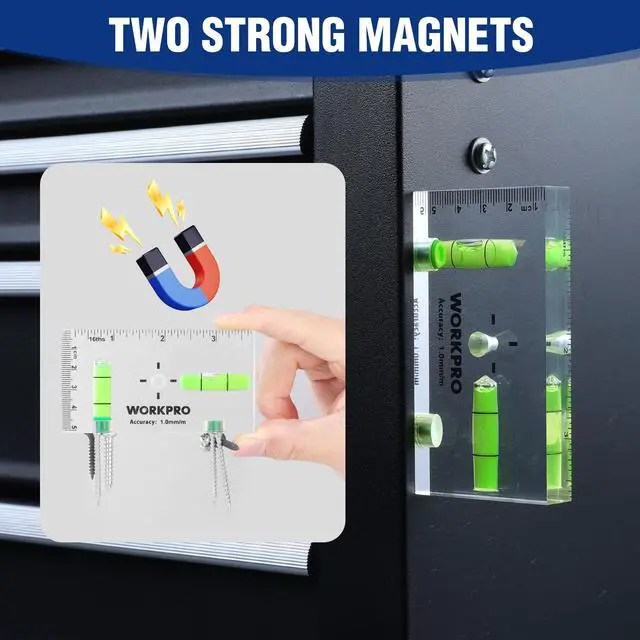 Alt view image 4 of 7 - Small Level, 3-3/4 Inch Mini Level Tool, Magnetic Level with 2 Different Bubbles 90°/180°, Shatterproof Cross Check Bubble Level, Pocket Level for Picture Hanging Tool