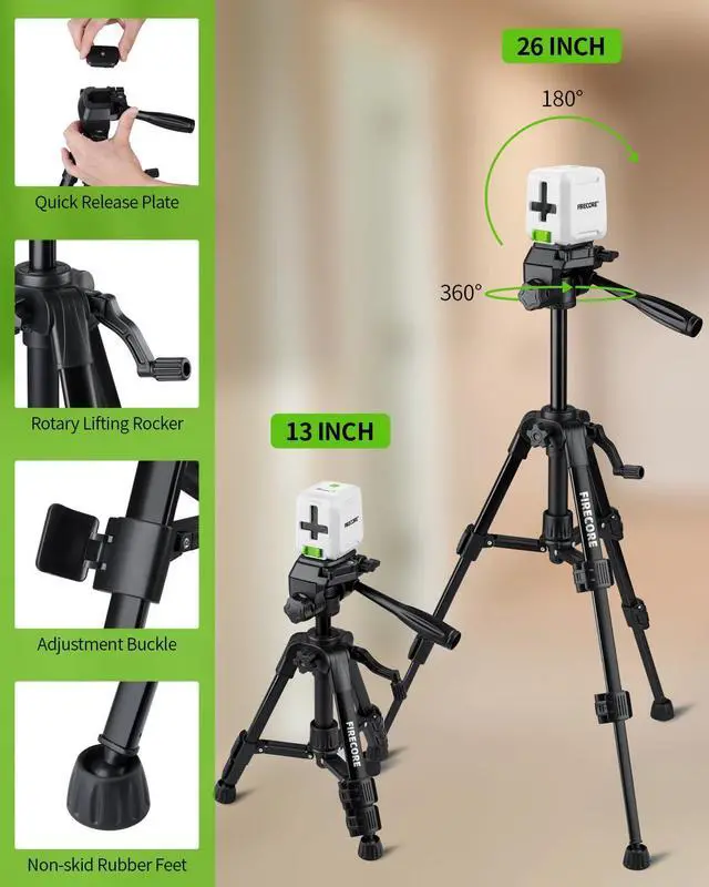 Alt view image 7 of 7 - Laser Level with Tripod, Self Leveling Laser Level Green Cross Line Laser Leveler Tool for Picture Hanging Wall Tile Home Renovation Indoor Projects, Carry Pouch and Battery Included