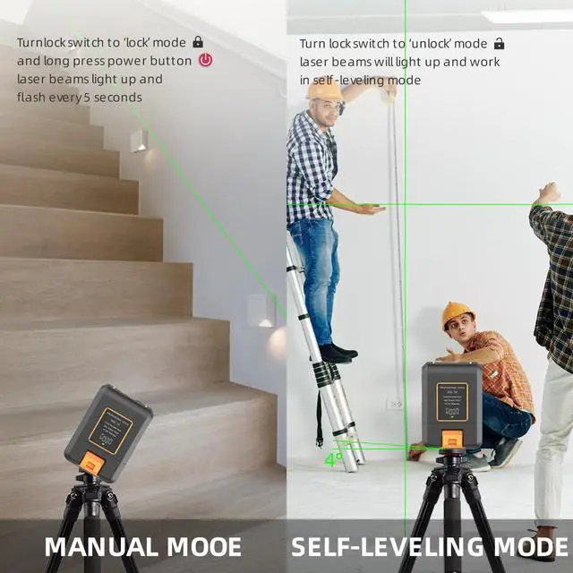 Alt view image 4 of 7 - Self-Leveling Cross Line Laser Level 100ft/30 meters Range,10-level Brightness adjustable,green beam Carrying Pouch Included,Level for Picture Hanging, DIY, Construction and Indoor Projects