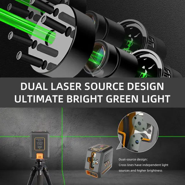 Alt view image 6 of 7 - Self-Leveling Cross Line Laser Level 100ft/30 meters Range,10-level Brightness adjustable,green beam Carrying Pouch Included,Level for Picture Hanging, DIY, Construction and Indoor Projects
