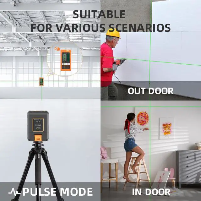 Alt view image 7 of 7 - Self-Leveling Cross Line Laser Level 100ft/30 meters Range,10-level Brightness adjustable,green beam Carrying Pouch Included,Level for Picture Hanging, DIY, Construction and Indoor Projects