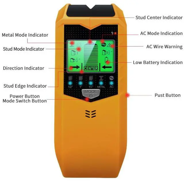 Alt view image 5 of 6 - Stud Finder Wall Scanner, 5 in 1 Stud Detector with HD LCD Display for Center and Edge of Wood Metal AC Wire