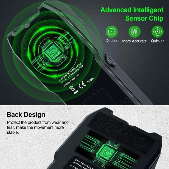 Alt view image 2 of 7 - Stud Finder Wall Scanner - 5 in 1 Electronic Stud Detector with Upgraded Smart Sensor, Audio Alarm and HD LCD Display for the Center and Edge of Wood, AC Wire, Metal and Studs Detection(Frosted Black)