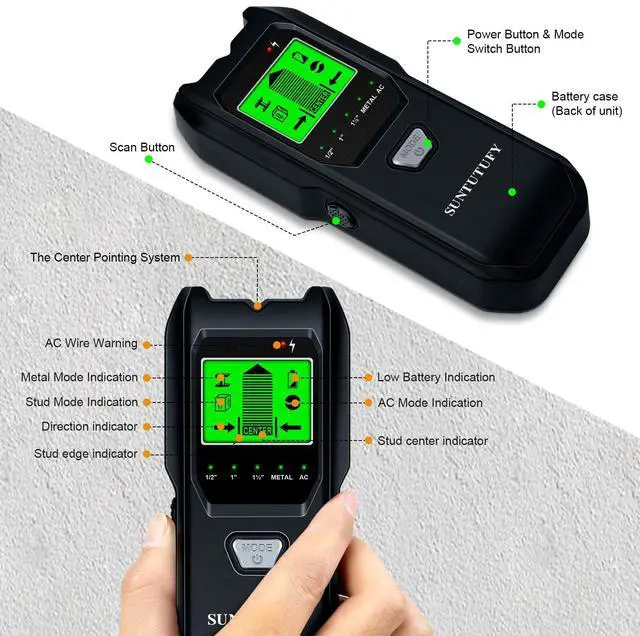 Alt view image 7 of 7 - Stud Finder Wall Scanner - 5 in 1 Electronic Stud Detector with Upgraded Smart Sensor, Audio Alarm and HD LCD Display for the Center and Edge of Wood, AC Wire, Metal and Studs Detection(Frosted Black)