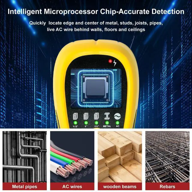 Alt view image 4 of 7 - Multi-Surface Stud Detector | 5-in-1 Wall Scanner with HD LCD & Precision Sensor | Locates Wood/Metal/Pipes/AC Wires with Center Beam