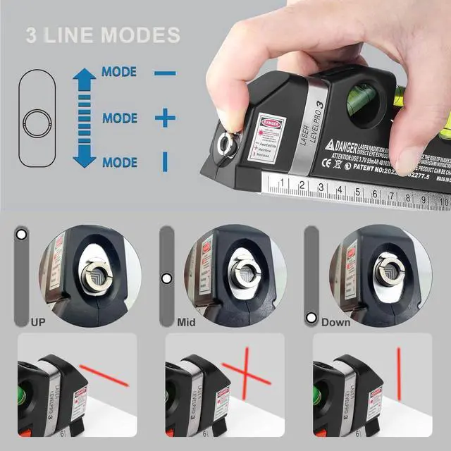 Alt view image 3 of 6 - Laser Level, Multipurpose Cross Line Kit with Metric Rulers 8FT/2.5M 4-in-1 Laser Level Line tools for Construction, Home Renovation,Picture Hanging Cabinets