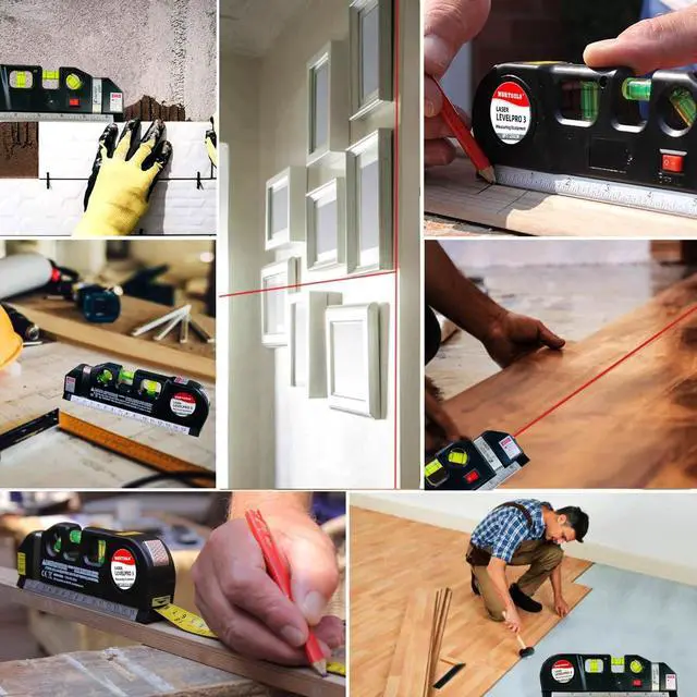 Alt view image 5 of 6 - Laser Level, Multipurpose Cross Line Kit with Metric Rulers 8FT/2.5M 4-in-1 Laser Level Line tools for Construction, Home Renovation,Picture Hanging Cabinets