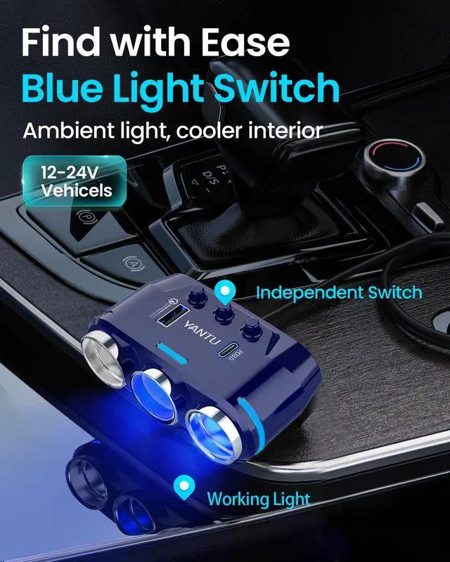 Alt view image 2 of 7 - QC3.0&PD 40W Cigarette Lighter Adapter, 3-Socket 140W Cigarette Lighter Splitter with 12v USB Outlet,Car Charger Adapter with Double/Dual/USB C Charger Multi Port/Plug Outlet for Car Devices