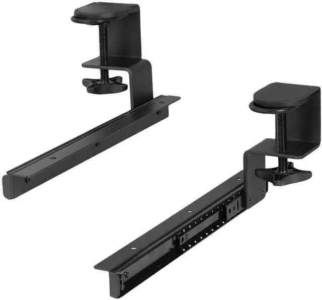 Main image of Clamp and 12 inch Rail Set for DIY Custom Wooden Keyboard Trays (Rail Set Only - Tray Not Included), Pull Out Slider Track with C-clamp Mount System, Black, MOUNT-RAIL02