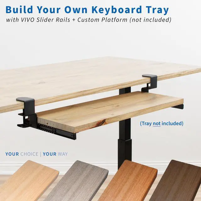 Alt view image 2 of 7 - Clamp and 12 inch Rail Set for DIY Custom Wooden Keyboard Trays (Rail Set Only - Tray Not Included), Pull Out Slider Track with C-clamp Mount System, Black, MOUNT-RAIL02