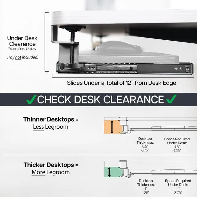 Alt view image 5 of 7 - Clamp and 12 inch Rail Set for DIY Custom Wooden Keyboard Trays (Rail Set Only - Tray Not Included), Pull Out Slider Track with C-clamp Mount System, Black, MOUNT-RAIL02