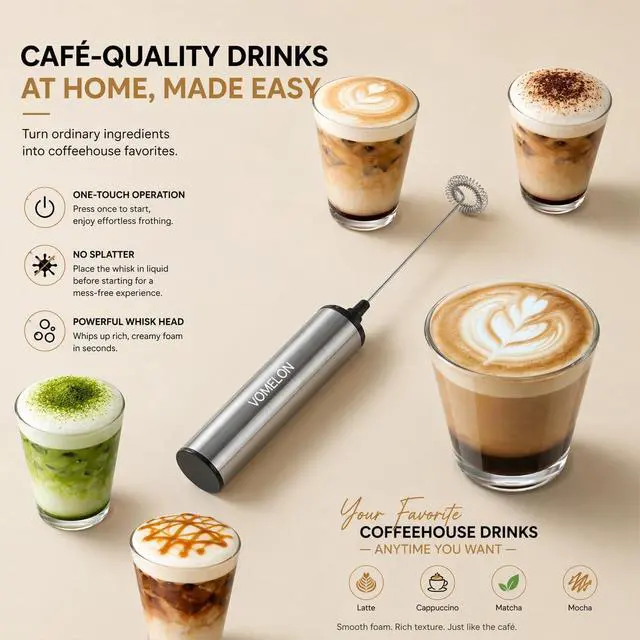 Alt view image 3 of 7 - Rechargeable Milk Frother Battery Operated,2-Speed Portable Travel Frother,Electric Milk Foamer Coffee Frother for Latte, Cappuccino, Hot Chocolate Drink Mixer with Double Mini Whisks and USB Cable