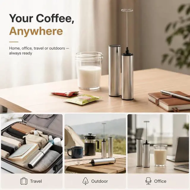 Alt view image 6 of 7 - Rechargeable Milk Frother Battery Operated,2-Speed Portable Travel Frother,Electric Milk Foamer Coffee Frother for Latte, Cappuccino, Hot Chocolate Drink Mixer with Double Mini Whisks and USB Cable