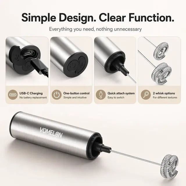 Alt view image 7 of 7 - Rechargeable Milk Frother Battery Operated,2-Speed Portable Travel Frother,Electric Milk Foamer Coffee Frother for Latte, Cappuccino, Hot Chocolate Drink Mixer with Double Mini Whisks and USB Cable