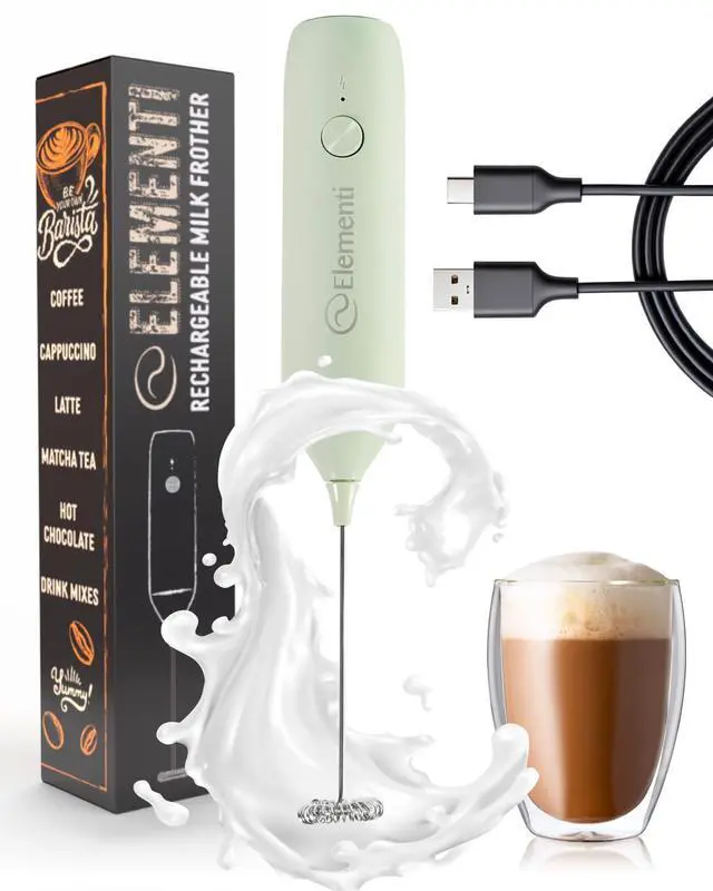 Main image of Rechargeable Milk Frother Wand & Drink Mixer Handheld - Powerful USB-C Rechargeable Frother - Hand Held Milk Foamer Whisk to Make Perfect Cappuccinos, Lattes & Drink Mixes (Mint Green)