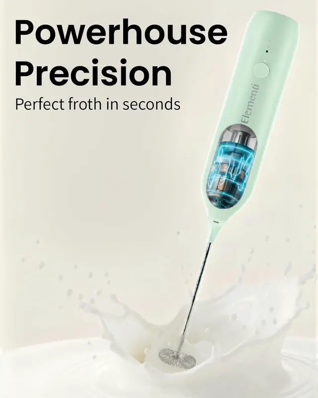 Alt view image 7 of 7 - Rechargeable Milk Frother Wand & Drink Mixer Handheld - Powerful USB-C Rechargeable Frother - Hand Held Milk Foamer Whisk to Make Perfect Cappuccinos, Lattes & Drink Mixes (Mint Green)