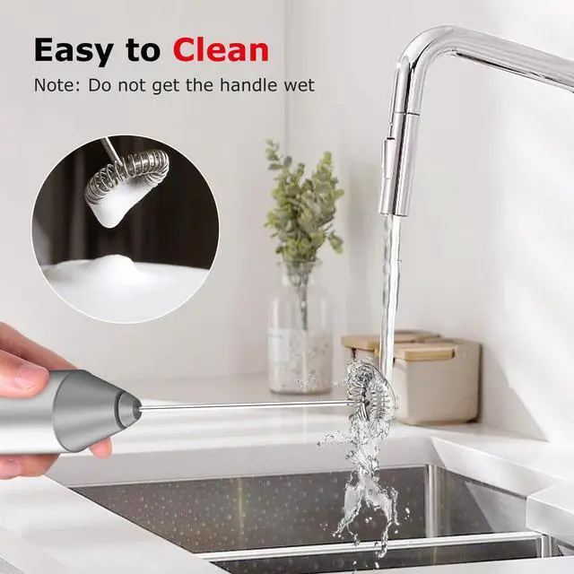 Alt view image 7 of 7 - Powerful Milk Frother with Stand for Coffee, Fast Handheld Drink Mixer with Stainless Steel Whisk, Battery Operated Hand Frother Stirrer Wand-Silver