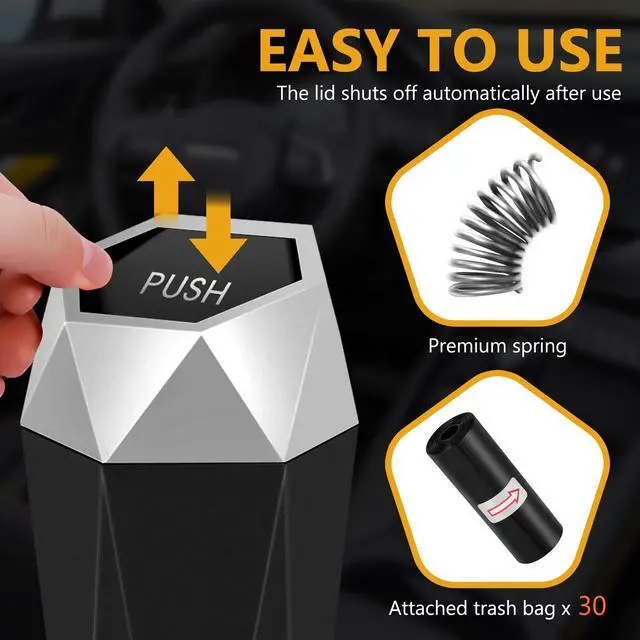 Alt view image 2 of 7 - Car Trash Can with Lid - 2-Pack, Interior Accessories for Vehicles, Leakproof Garbage Can with 30 Detachable Trash Bags, Multipurpose Organizers and Storage Solutions for Home and Office