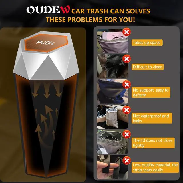 Alt view image 4 of 7 - Car Trash Can with Lid - 2-Pack, Interior Accessories for Vehicles, Leakproof Garbage Can with 30 Detachable Trash Bags, Multipurpose Organizers and Storage Solutions for Home and Office