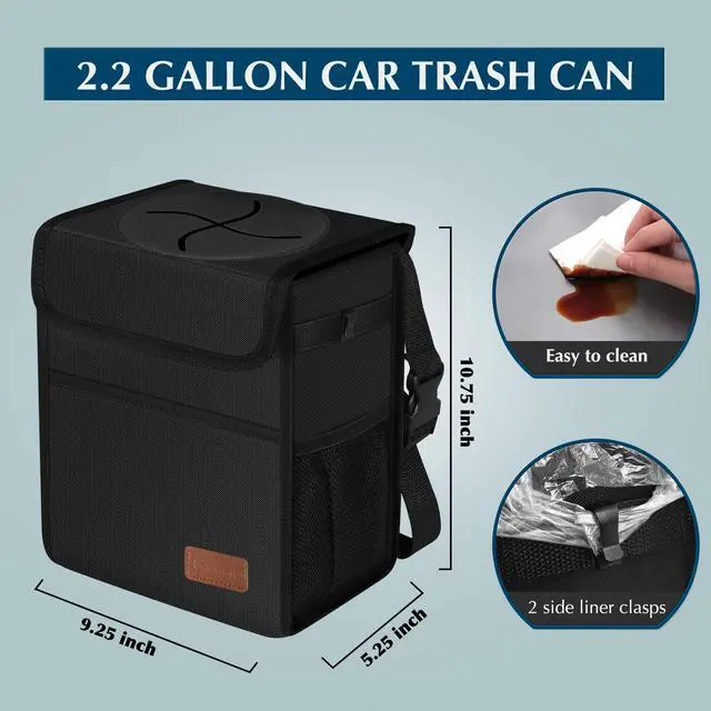 Alt view image 2 of 6 - Leak Proof Car Trash Can with Lid - Waterproof Automotive Garbage Bin for SUVs, Collapsible and Portable Car Trash Bag, Black